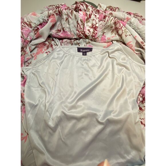 New Roaman's 2 Pcs Tunic Blouse Set Sz 20 Pearl Grey Blooming Rose Button Front - Picture 8 of 14